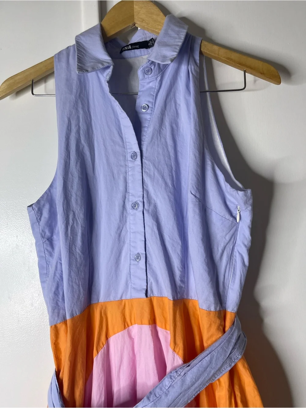 INA Colorblock Asymmetric Sleeveless Midi Shirtdress Small - Picture 3 of 9
